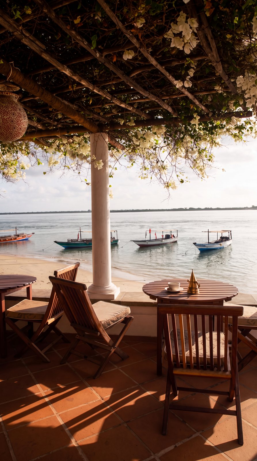 Shaded terrace and dhows
