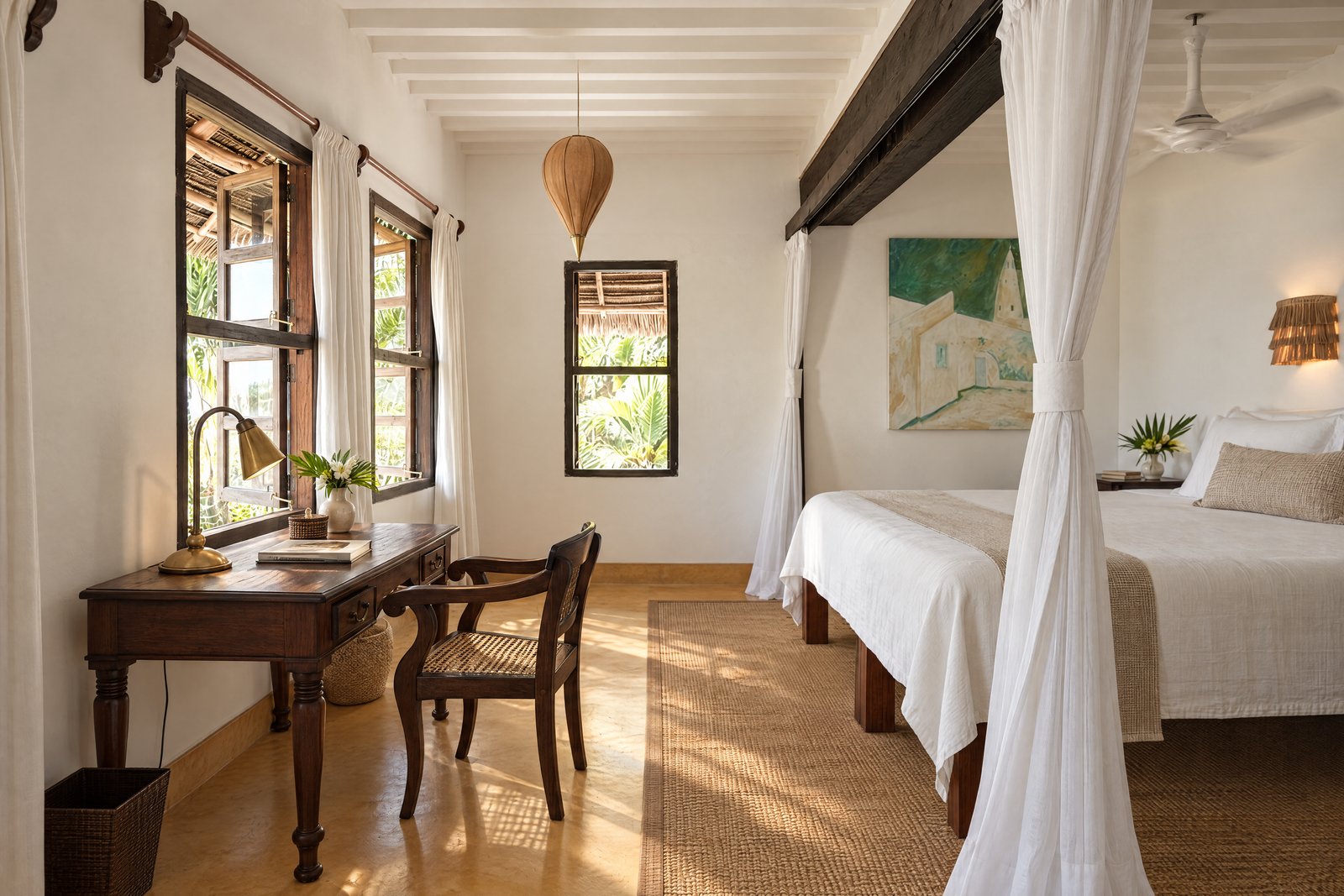 Bedroom, desk and windows