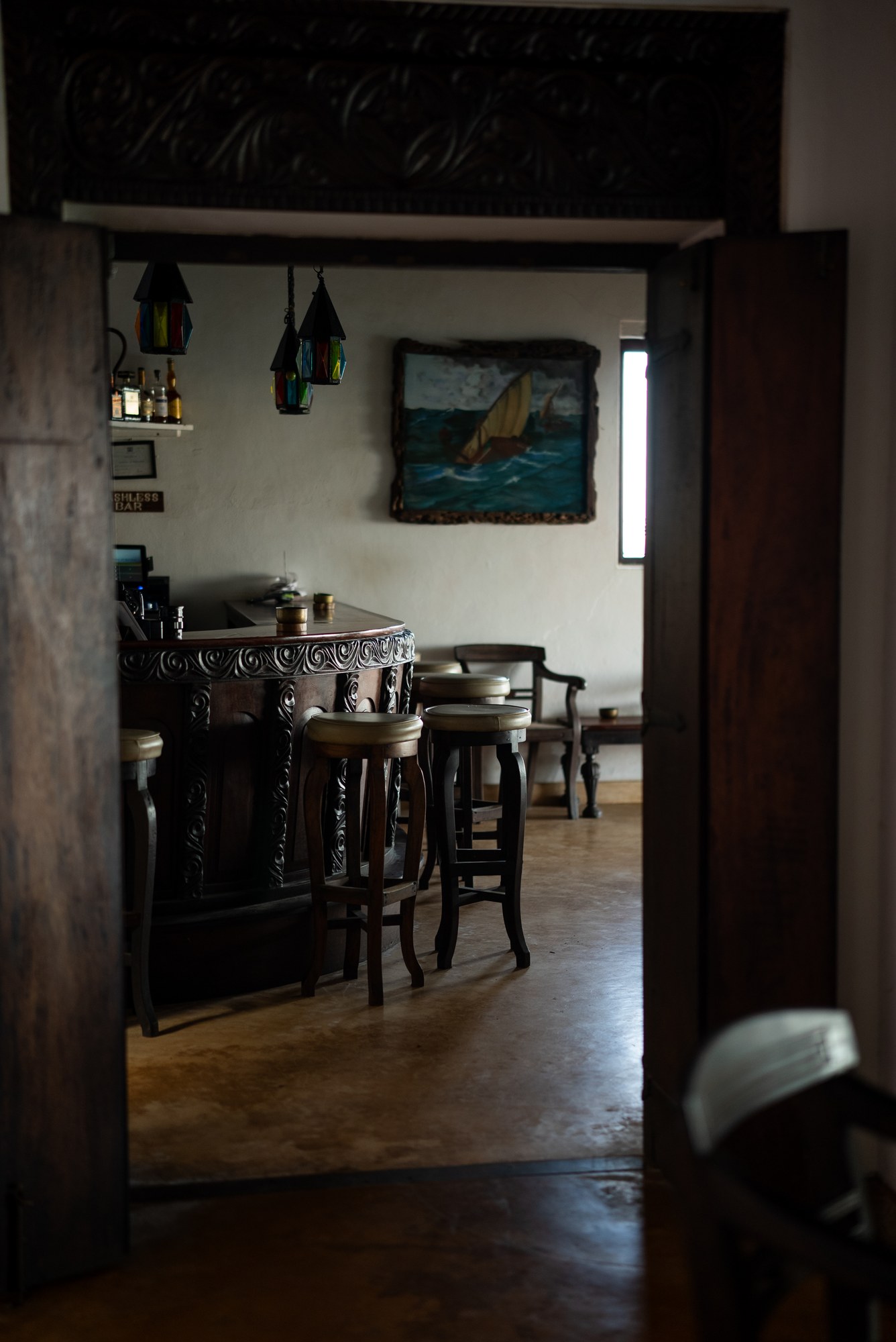 The bar through a doorway